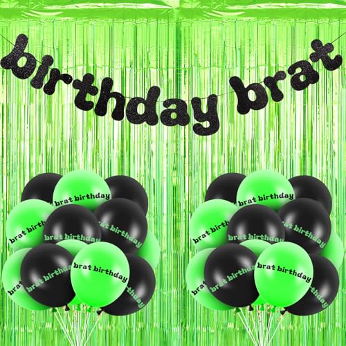 Image of Hahafelt Green Birthday Brat Decorations Include 1 Banner, 2 Pcs Fringe Curtains, 24 Pcs Green Black Balloons and White Ribbon for Bachelorette Birthday Brat Party Decorations