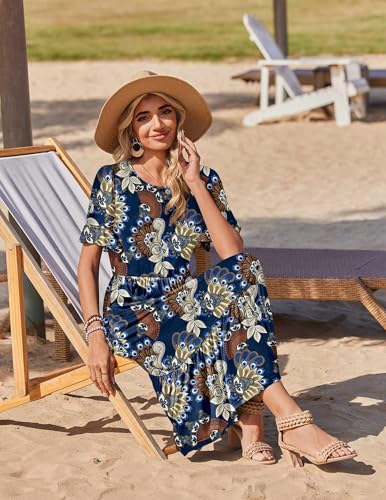 Image of Zeagoo Womens Summer Dresses 2026 Casual Midi Dress Flowy Sundress Ruffle Short Sleeve Tiered Dresses A Line Boho Dress
