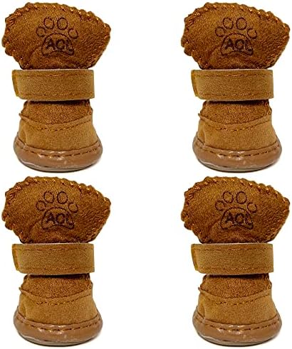 Dog Boots, HiBallBall 4 PCS Dog Shoes for Small Pets Dogs, Anti-Slip Snow Boots, Paw Protectors (Brown, Size3)