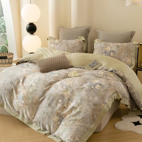 ECOCOTT Bedding 3 Piece Duvet Cover King Size–Silky Soft 100% Lyocell, Hypoallergenic & Eco-Friendly, Cooling & Breathable Serene Lily of The Valley Floral Pattern Design Bedding for Hot Sleepers