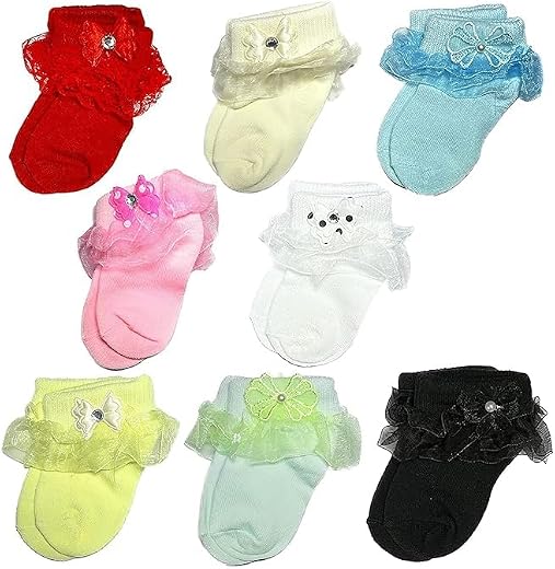CUTEABLY Girl Lace Socks Baby Toddler Girls Eyelet Ruffle Lace Dance Dressy Socks