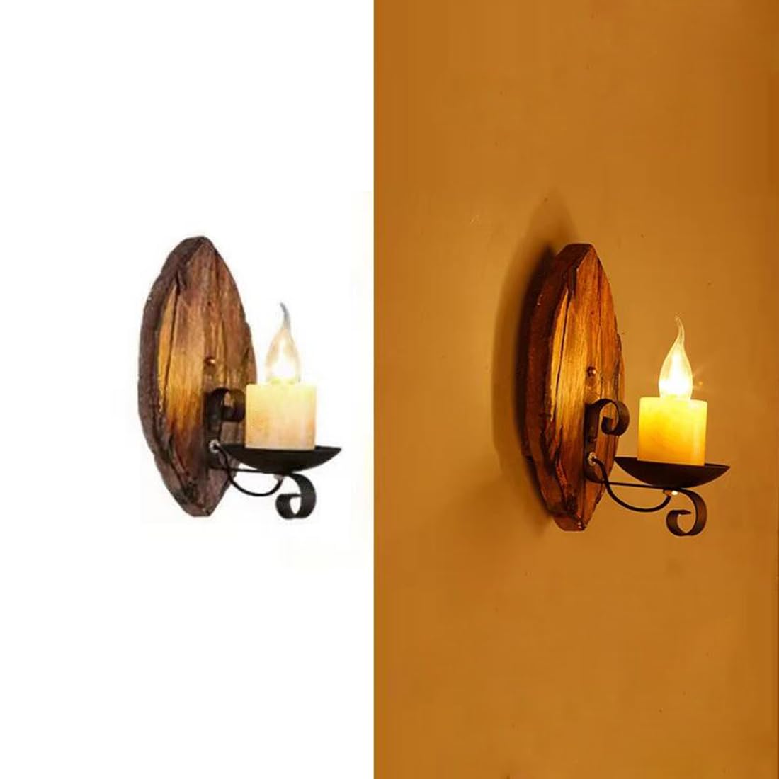 Vintage Holz Flur Wandleuchte Retro Industrielle Metall Landhaus Rustikale Kerze Design Korridor Lampe LED E14 Antik Klassisch Wandlampe für Wohnzimmer Aisle Treppenhaus Büro Hotel Beleuchtung 15*30cm