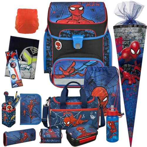 Pridera Scooli Schulranzen Jungen 1.Klasse Spider EasyFitSet 14tlg. mit Sporttasche Brustbeutel Heftbox Stifteköcher, passend dazu Schultüte Brotdose Trinkflasche Regenhülle gratis