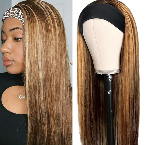 Image of Aiterina Ombre Straight Headband Wig Human Hair Honey Blonde Wig 4 /27 Glueless None Lace Front Wigs for Black Women Brazilian Virgin Hair Wigs 150% Density 14 Inch
