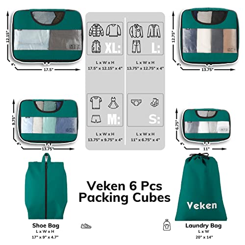 6-Set-of-Various-Colored-Packing-Cubes-in-4-Sizes-Extra-Large-Large-Medium-Small-Veken-Packing-Cubes-for-Travel-Accessories-Travel-Essentials-Luggage-Organizer-Bags-for-Carry-on-Suitcases