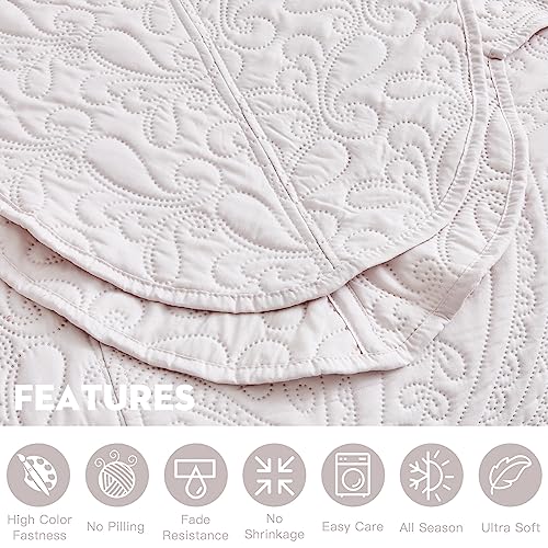Image of Oversized King Bedspread, Embossed Paisley Quilt Set King /Cal King, Lightweight Reversible Coverlet, Scalloped Edge - Soft Fresh Look, 5 Piece, Gray Lilac