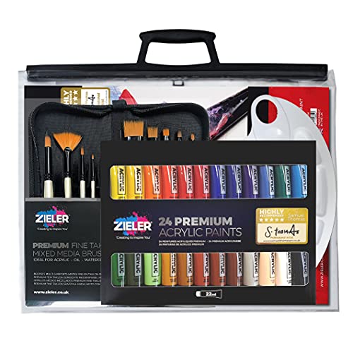Complete Acrylic Painting Set in a Clear A3 Case by Zieler®, Mixed