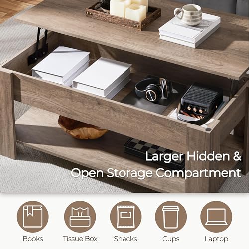 image for Yaheetech Lift Top Coffee Table with Hidden Compartment and Storage Sh