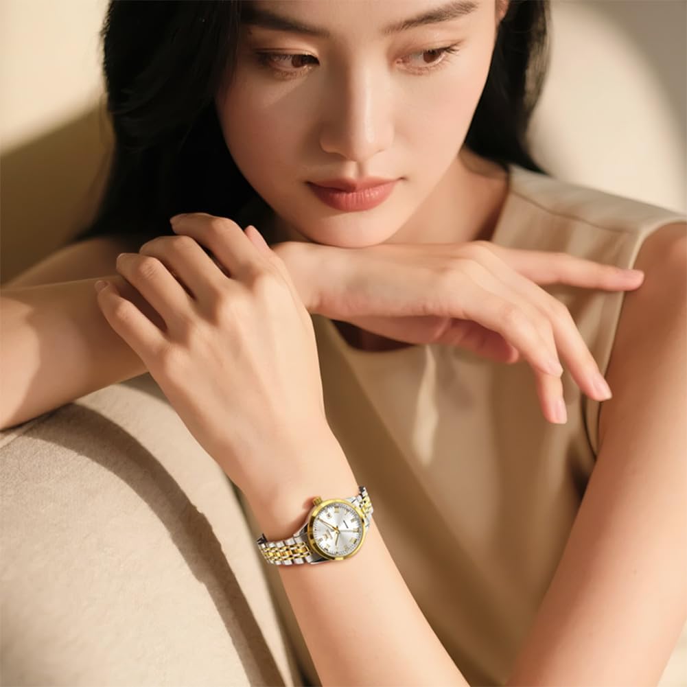 OLEVS Womens Automatic Watch Gold Luxury Diamond Self Winding Ladies Wrist Watches Waterproof Luminous Date - Image 4