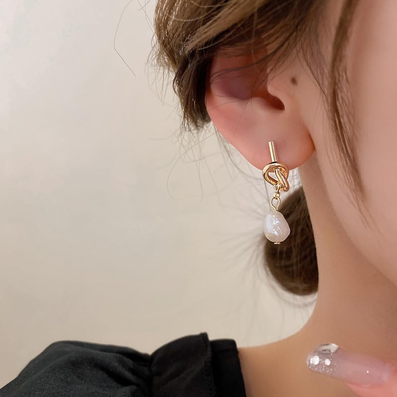 9Pairs Vintage Pearl Drop Earrings for Women,Elegant Gold Pearl Knot Earrings Bridesmaid Proposal Accessory Wedding Day Jewelry2