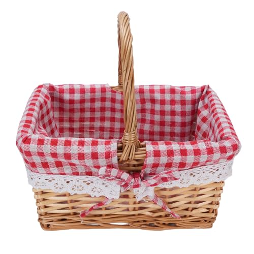 Panier Pique-Nique en Osier, Doublure Amovible Vintage, Panier Jardin en Rotin avec Couvercle Et Poignée, pour Pâques, Camping, Panier Pique-Nique Vide...