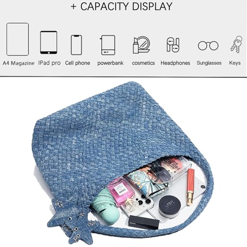 Bolso Tote tejido para mujer con asas de hombro miniatura 5