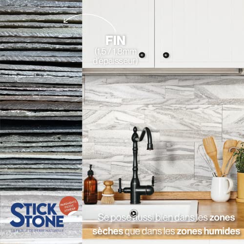 Stick&Stone Parement by StoneLeaf – 100 % natürlicher Stein, selbstklebend, Modell OTTAWA, 10 Blatt 15 x 60 cm