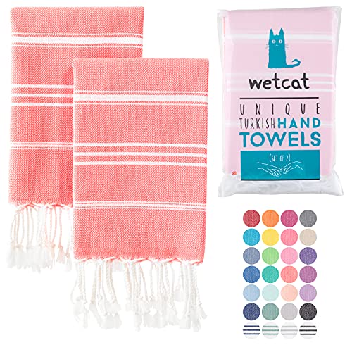 Wetcat Turkish Hand Towels With Hanging Loop (20 X 30) - Set Of 2, 100% Cotton, Soft - Pre Washed Boho Farmhouse Kitchen Towels - Unique Decorative Hand Towels For Bathroom (Dark Coral) #TOP16