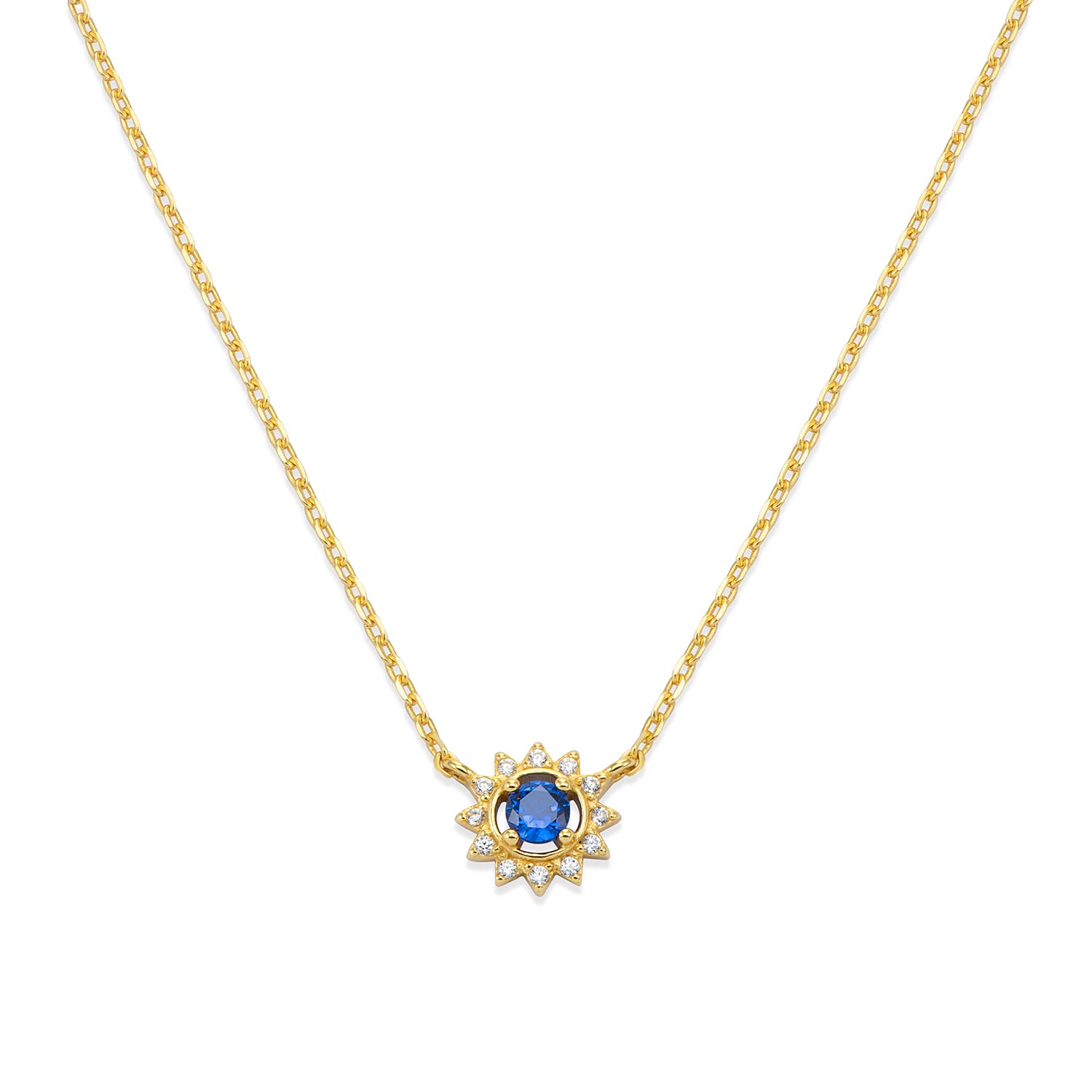 Vanaxin Sunflower Zirconia Necklace Blue Necklace 14k Gold Plated