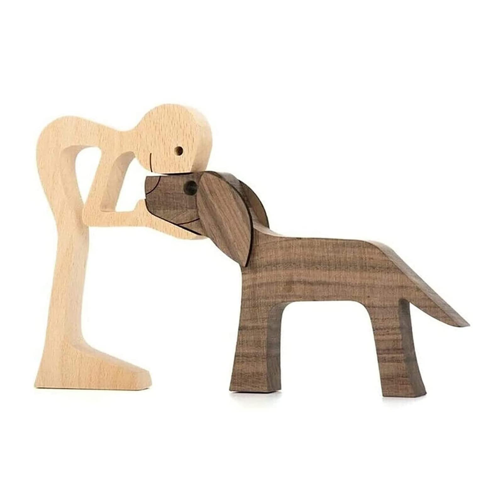 Escultura de Madera para Amantes de Las Mascota, Escultura de Madera para familias y Cachorros,Estatua Humana de Madera Tallada a Mano, Regalo para Amantes de Las Mascotas (Hombre y Perro)