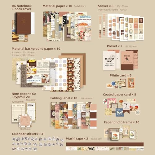 Image of RANDEN Retro Journaling Kit, 346PCS Vintage Scrapbook & Stationery Set with Aesthetic Stickers, Ephemera Pack and Journal Supplies for Bullet Journals, Planners, Albums & Creative Crafts (Retro)