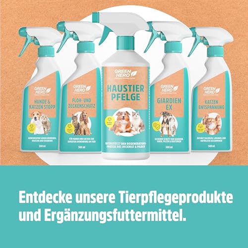Green Hero Mittel gegen Juckreiz bei Milben 500 ml für Hunde & Katzen | Haustierpflege Spray unterstützt den Regenerationsprozess bei Grasmilben Milben Räude Reizungen Läusen Anti Juckreiz