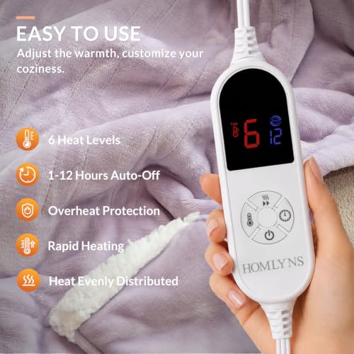 HOMLYNS Wearable Heated Blanket Wrap with Hood, 40 x 70 in, Purple - image 3
