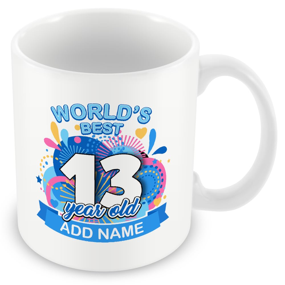 MUGGZ Personalised World's Best 13 Year Old Mug โ Custom Name Birthday Coffee Cup โ Colourful Blue Design โ 11oz Ceramic