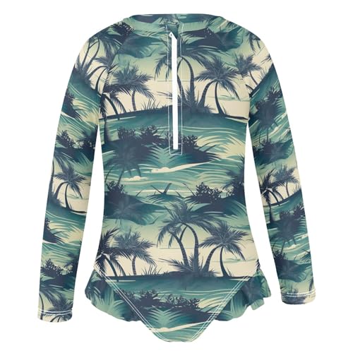 Tropical Palm Trees Ocean Island Girls Long Sleeve Swimsuit Rashguard Swimwear One Piece Bathing Suit 212175202