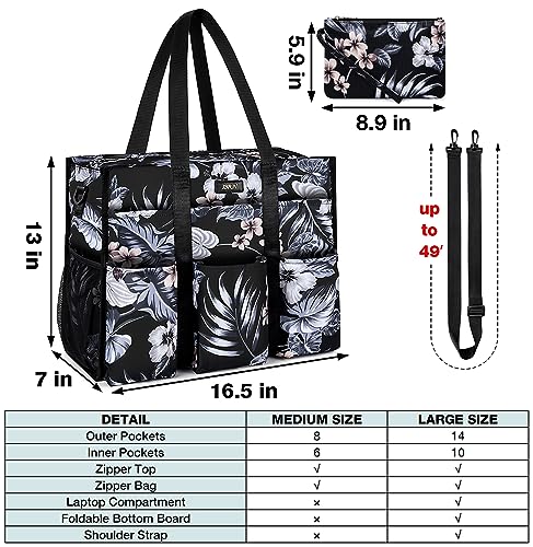 Image of IBFUN Utility Tote Bag with 24 Pockets, Large Teacher Tote for Women with Laptop Compartment, Travel Tote Bag with Zip Top