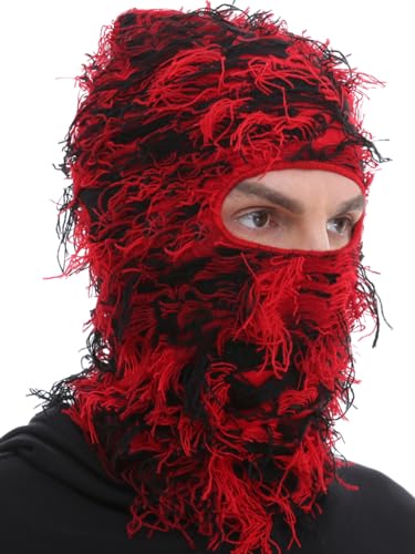 Image of ROXUN Distressed Ski Mask Balaclava, Yeat Shiesty Fluffy Knitted Full Face | Highly stretchy construction