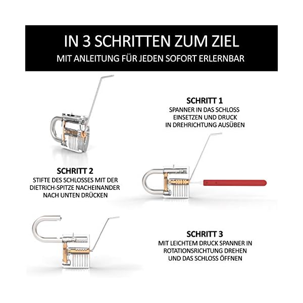 Meistergut® DAS ORIGINAL XXL Profi Lockpicking Set mit Deutscher Bildanleitung [24-teilig] - Dietrich Set mit 3… – Bild 6