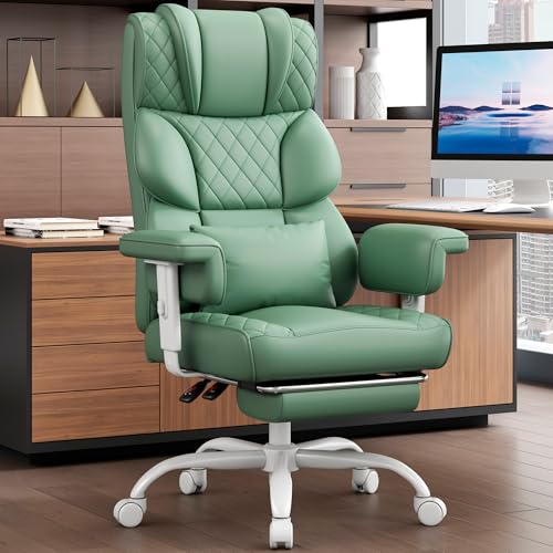 Image of Vonesse Big and Tall Office Chair, Desk Chair with Soft Adjustable Armrests, Ergonomic High Back Gaming Chair with Lumbar Support, Executive Computer Chairs with Footrest (PU Leather, Green)