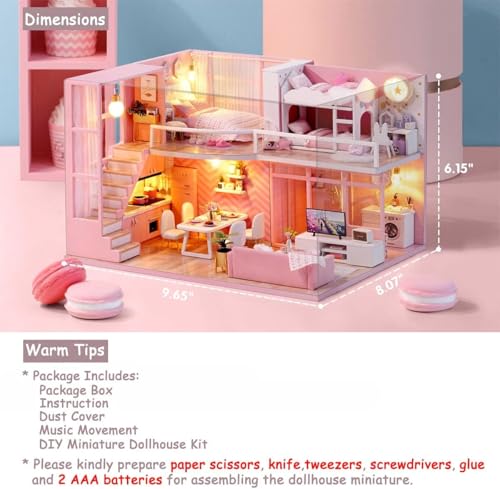 Image of TuKIIE DIY Miniature Dollhouse Kit with Furniture, 1:24 Scale Creative Room Mini Wooden Doll House Accessories Plus Dust Proof & Music Movement for Kids Teens Adults(Dream Angels)
