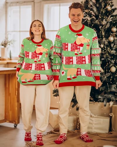 Runhit Hässliche Weihnachtspullover Herren Ugly Christmas Sweater Lustig Unisex Xmas Strick Pullover Dackel M