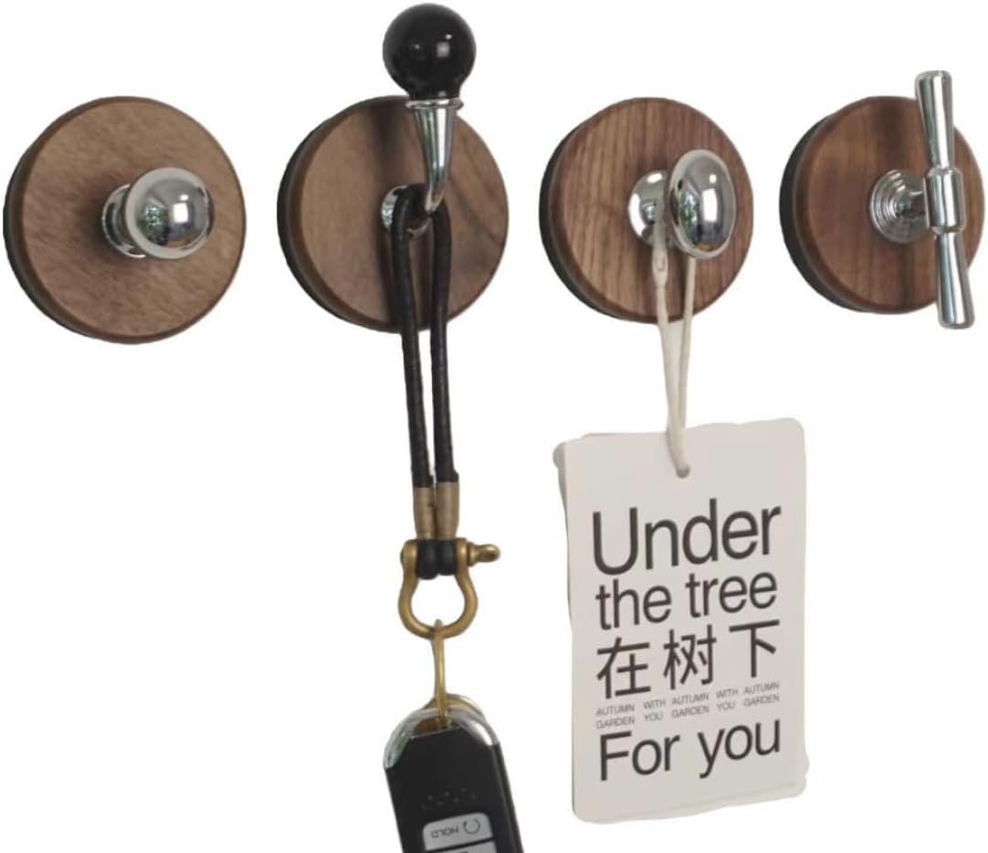 4 PCS Heavy Duty Organization Magnetic Coat Hooks, Versatile Elegant Wooden Hooks to Hang Tools, Garden Hoses Ropes, Kitchenware in Warehouses, Cruise, Workshops to Keep The Space Free and Clean