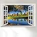 DNVEN Faux Window Wall Decals Peaceful Lake Big Trees Clean Rivers Nature Forests Scenery Stickers False Window Clings Murals 3D High Definition Vinyl Art Bedrooms Living Rooms 24 inches x 16 inches