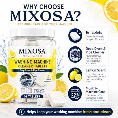 Image of scented Washing Machine (16 Tablets) Deep Cleaner Descaler Tablets for All Front and Top Load Machines, with Descaling and Stain-Removing Power (Lemon)