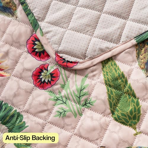 Image of House of Quirk 'Mughal Series' Printed Quilted Sofa Cover for 1 /2 /3 /4 Seater - Anti-Slip, Washable Couch Protector Slipcover (One Seater, Royal Peacock, 80x60 cm)