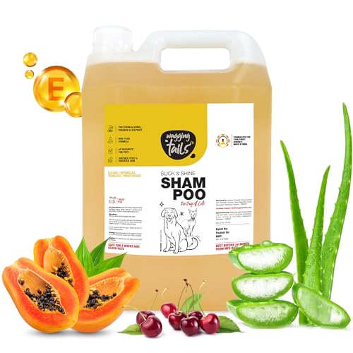 Image of Wagging Tails Slick & Shine 5-in-1 Pet Shampoo -5 LTR | Anti-Itching & Anti-Dandruff Deep Cleanser Shampoo All Breed Dog & Cat