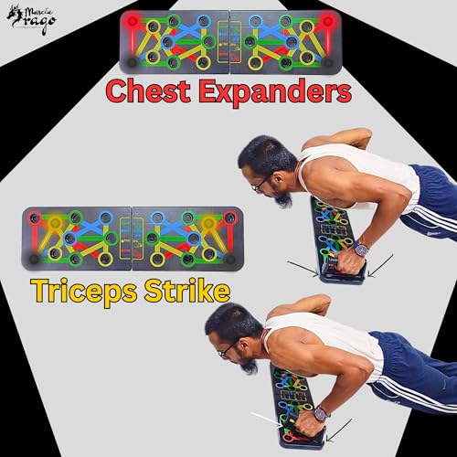 Image of COMBO - Push up Board for Men Double Toning Tubes and Wrist Straps | Build your complete upper Body Strength with Home Gym Equipment with Pushup Board + Double Toning Tube + Wrist Band