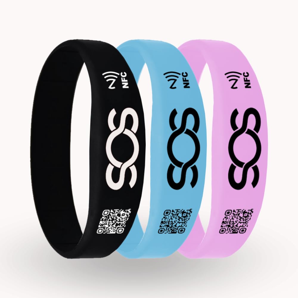 HelpMee® SOS Notfallarmband für Kinder – NFC & QR Code – Sicherheitsarmband mit Notfallprofil – Für Schule, Ausflüge, Reisen – schnell abrufbare Infos 6-10 Jahre/Schwarz