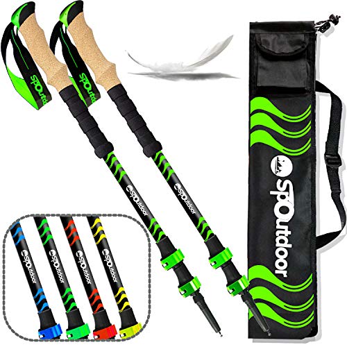 SpOutdoor Teleskopische Spazierstöcke Aluminium 7075 Leicht und Stark - Schnelle und einfache Clip-Einstellung - Einziehbarer Stock - Korkgriffu0085 (Vert)