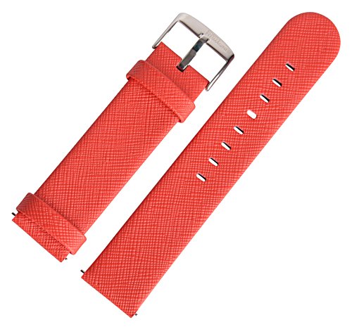 SWISS REIMAGINED Real Leather Quick Release Saffiano Replacement Watch Band Strap - Red, 22mm