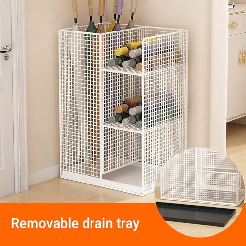 Large Capacity Multi-Tier Metal Umbrella Stand - Freestanding, Removable Base - Ideal for Home, Hotel, School - Stylish Black Design for Indoor/Outdoor Use