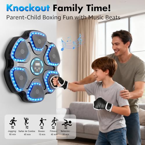 Image of Music Boxing Machine for Kids Adults, Smart Interactive Music Punching Machine with Gloves 11 Modes 9 Speeds Wall Mounted Electronic Boxing Punching Pad for Reaction Training Home Fitness Room Game