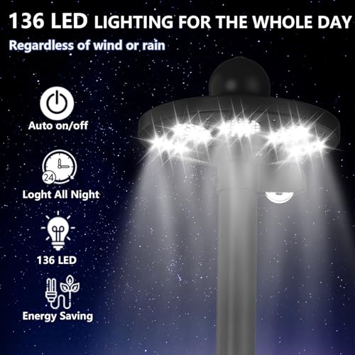 image for Bknius 10 Gauge Flag Pole Kit with Light Solar Powered, 120 MPH Heavy 