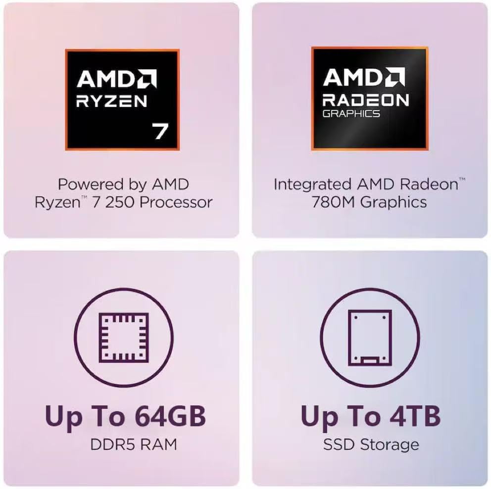 Image of Lenovo Conversion-Focused IdeaCentre Slim Tower Desktop with AMD Ryzen 7 250, 16GB RAM, 512GB SSD, Windows 11 Home, Wired Keyboard and Mouse Included