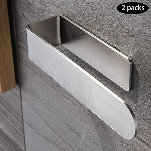 Image of Taozun Adhesive Towel Bar Stainless Steel Hand Towel Holder 2 Pack Silver | Towel Rack, Easy to Install, No Drilling, Sturdy, Holds Well, Space Saver, for Bathroom /Bath /Kitchen /RV, Stick on Smooth Wall