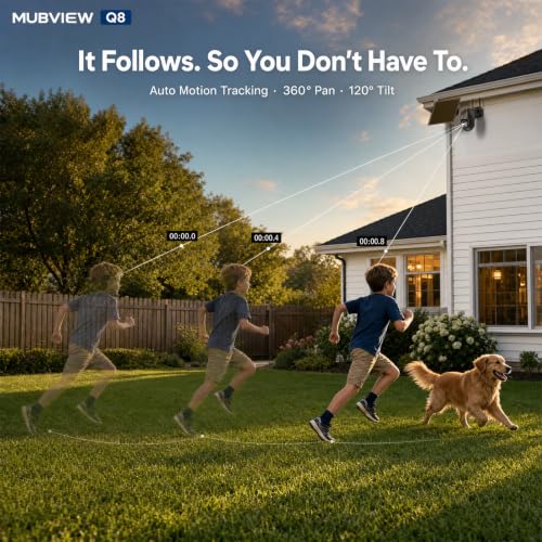 Image of MUBVIEW 24 /7 Continuous Recording Wireless Outdoor Security Camera, 2.4G WiFi, 2K Solar Powered, 360 PTZ, Auto Tracking, SD Included, Optional Cloud Storage, AI Detection, Night Vision(Black,2 Packs) | 2.4G WiFi, 4MP 10W Solar Powered, 360 PTZ, Auto Tracking, SD Included, Charges Even Below 32F, AI Detection, 8X Zoom
