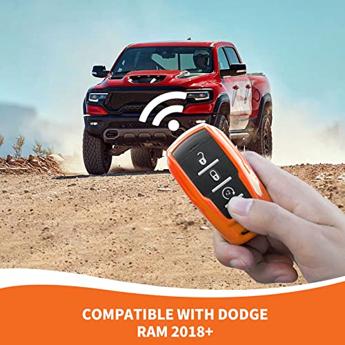 Image of RAZPOY for RAM Key Fob Cover, ABS Key Case Cover Holder Protector Compatible with for 2018-2023 Dodge RAM 1500 2500 3500, Orange
