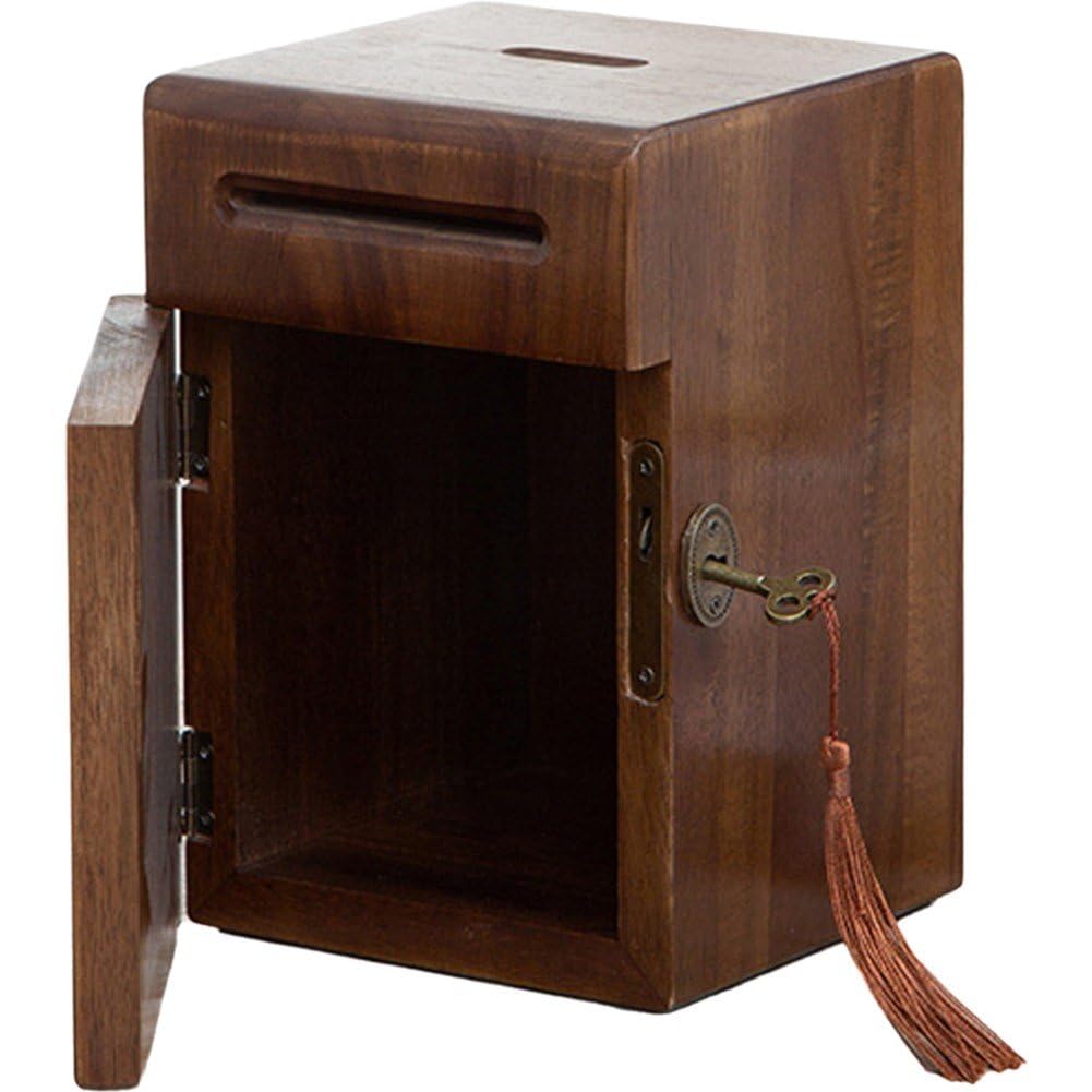 Fituenly As Shown Wooden Money Bank With Lock And Key Handcrafted Piggy Bank Coin Box Secure Storage Saver For Children