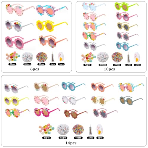 XIAONAN 14pcs Kids Sunglasses DIY Kit Kids Round Flower Sunglasses with 200 Random Letter Beads 50 Daisy Charms 40 Beads2