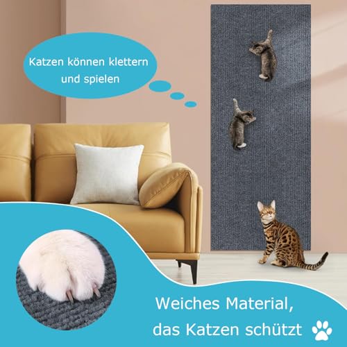 Katzen Kratzmatte Selbstklebend XXL für Katzen, 200 x 40 cm, Kratzschutz für Sofa und Wände, Katzenteppich für Möbel (Hellgrau, 40X200 cm)